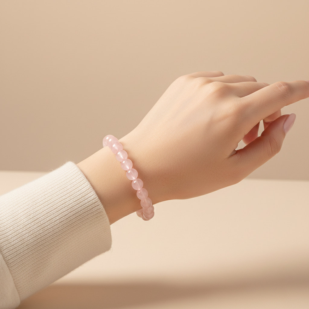 Natural Rose Quartz Crystal Bracelet | Pink Crystal Healing Bead Bracelet | Stretch Gemstone Bracelet for Women