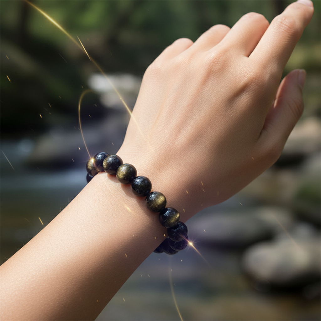 黑曜石手串佩戴效果