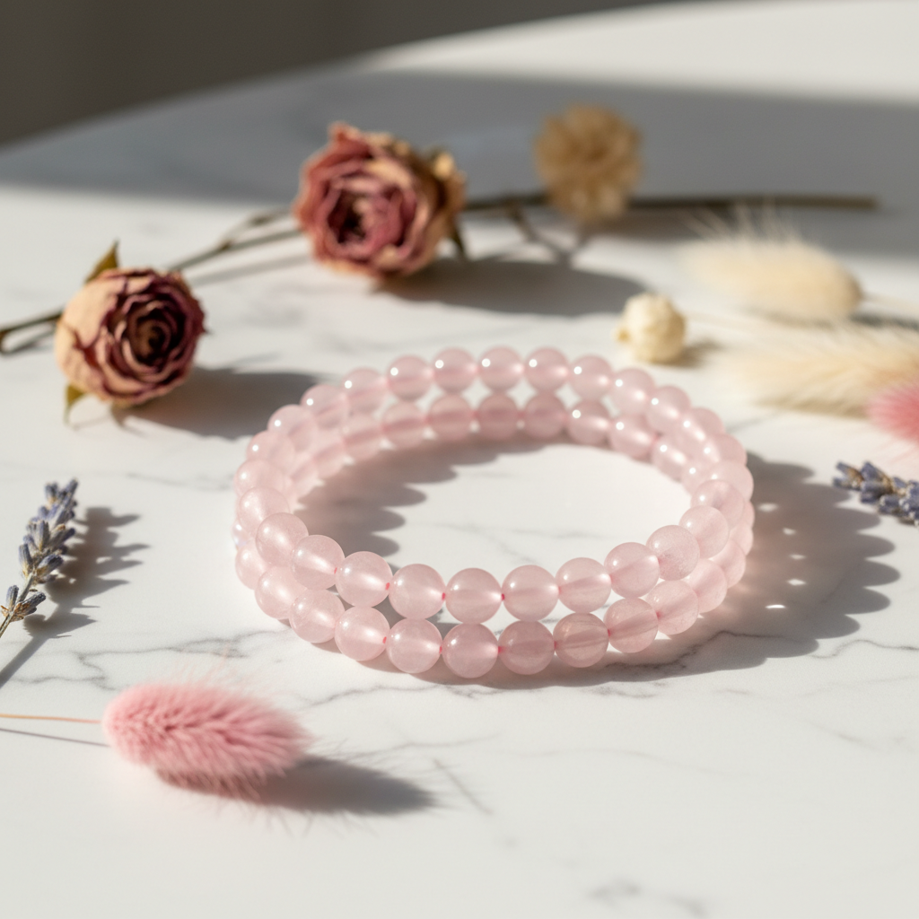 Rose Quartz Bracelet - Marble Flatlay